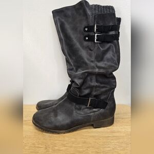Jellypop Slouch Boots Grey Black Buckle Women's 10